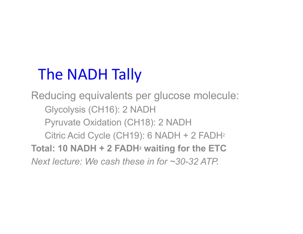 The NADH Tally So Far
