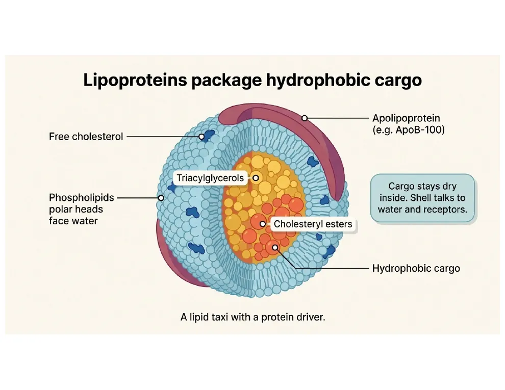 Lipoproteins package hydrophobic cargo