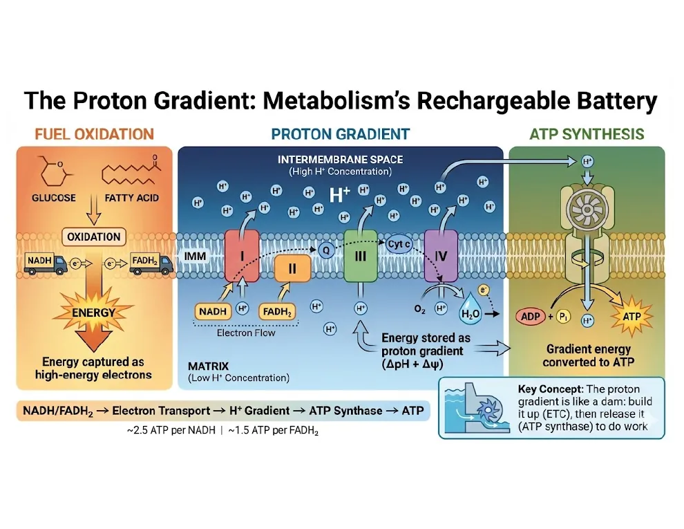 The Proton Gradient as a Battery