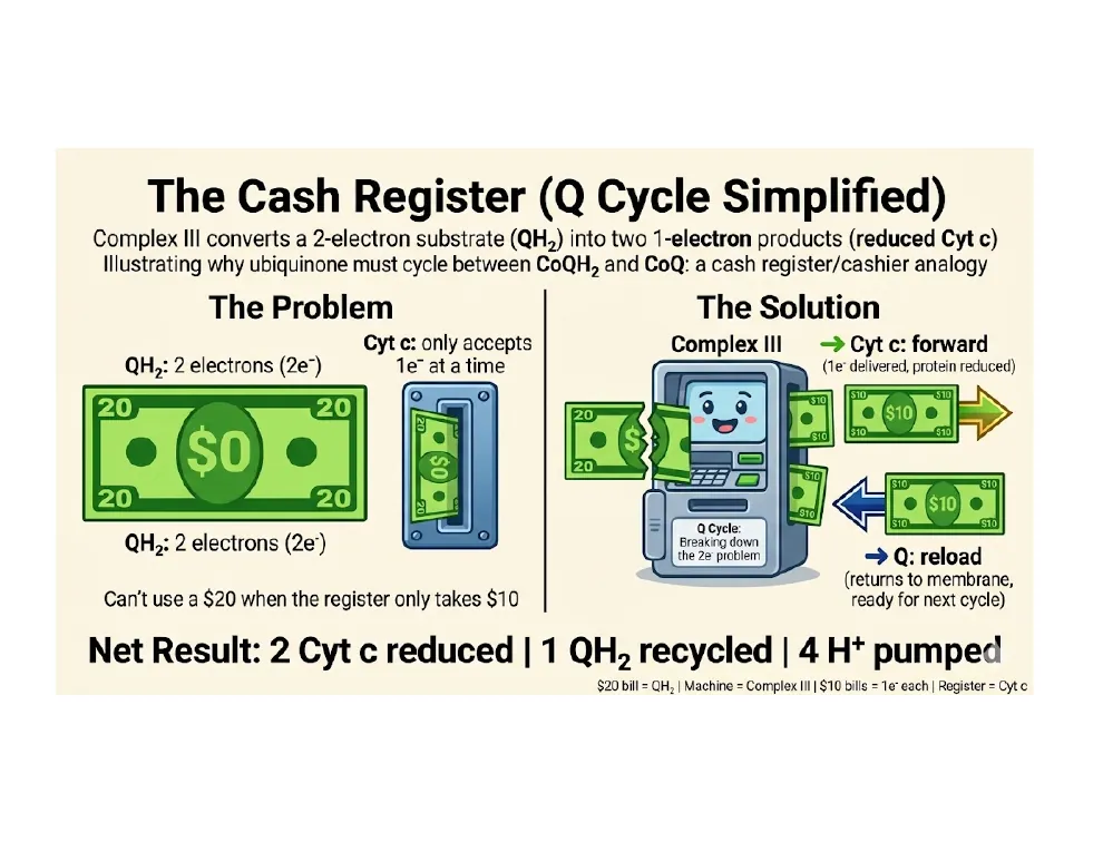 The Cash Register Analogy for the Q Cycle